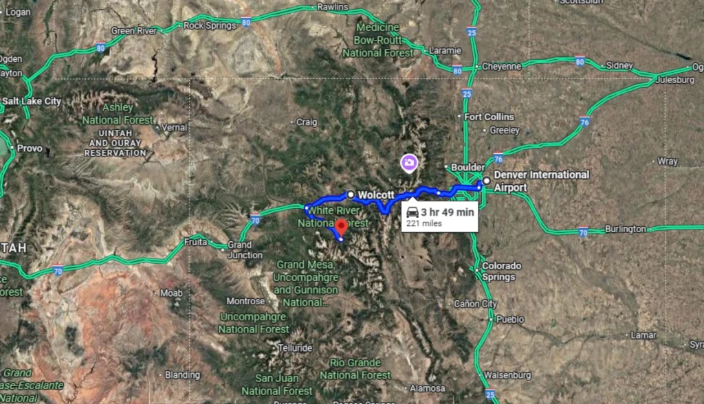 I-70 to Wolcott, then Highway 131 and 82