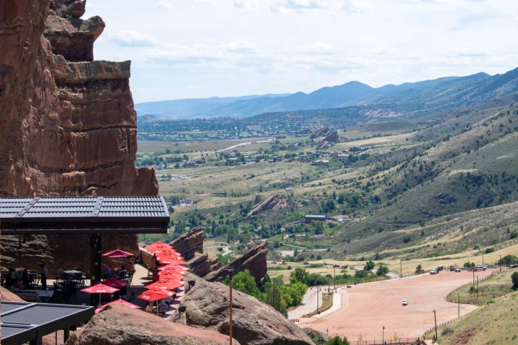 View of the beautiful mountains of sunny Red Rocks, Colorado