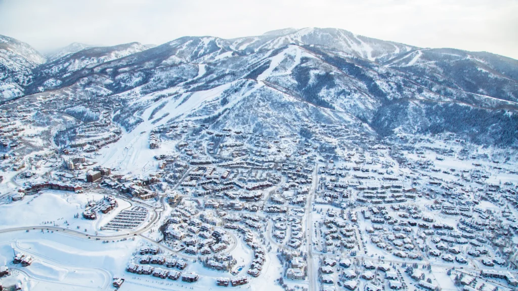 Overhead view of wintertime Steamboat Springs