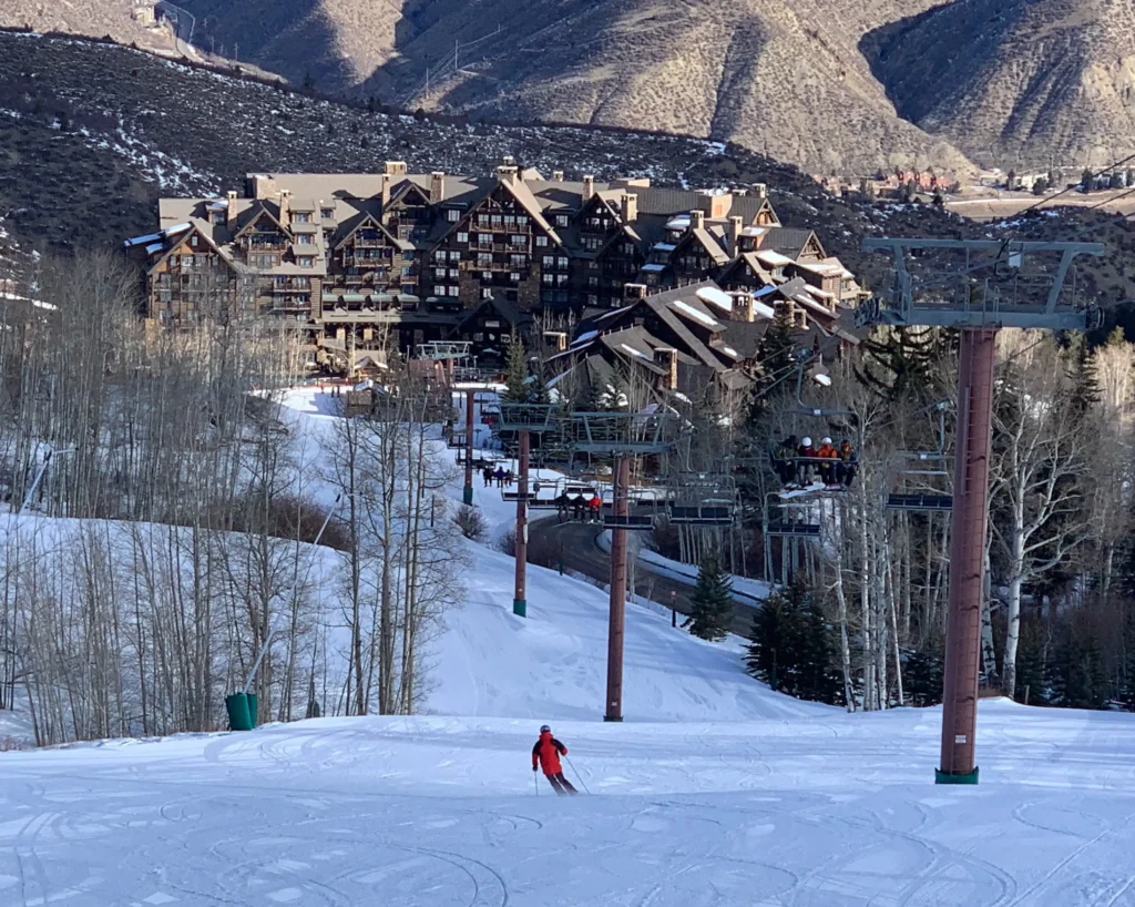 Beaver Creek ski resort lodge and chairlift. Book private shuttle service and airport transportation with Mr. Chauffeur Colorado.
