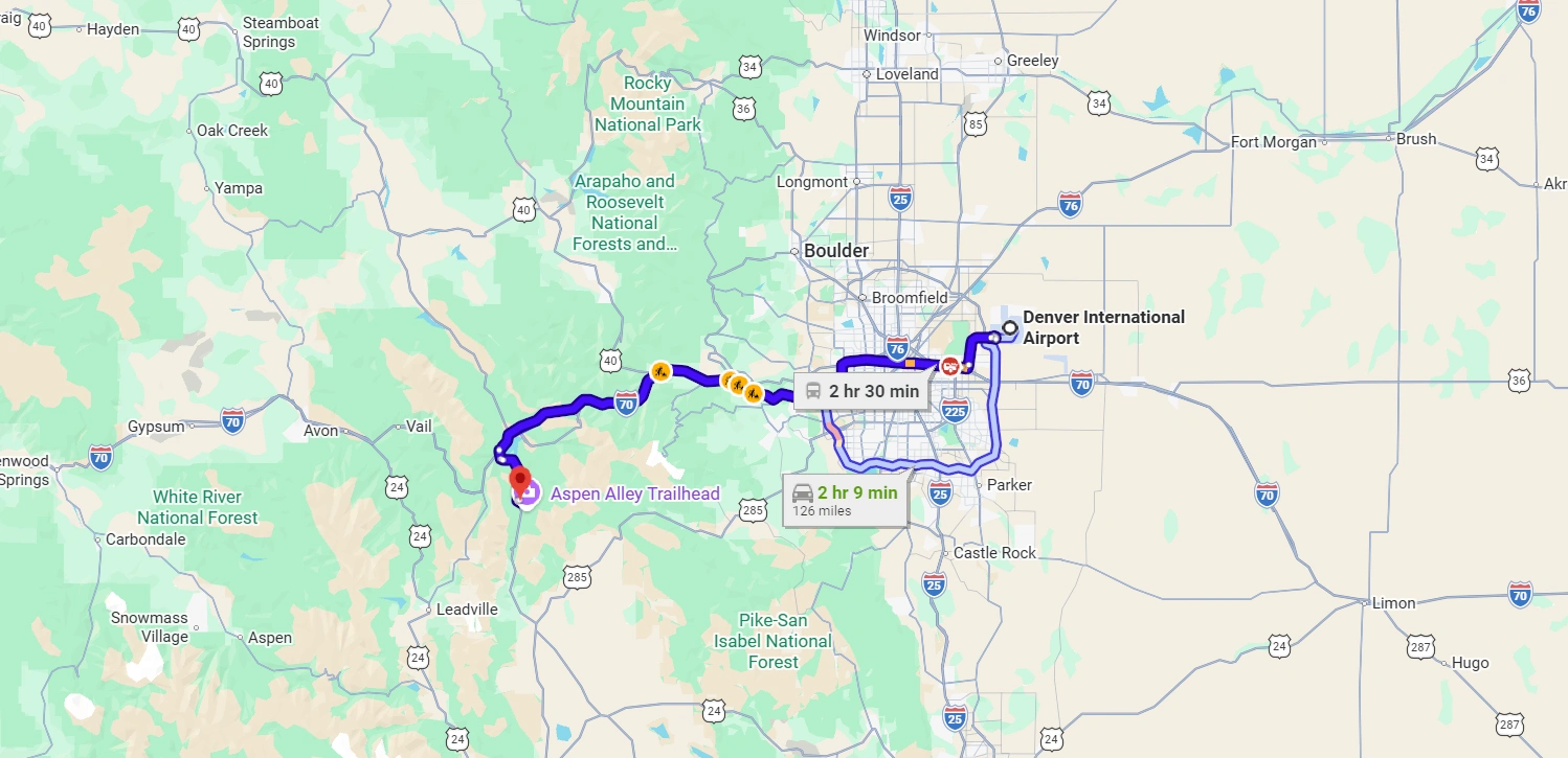 Denver Airport to Breckenridge Route